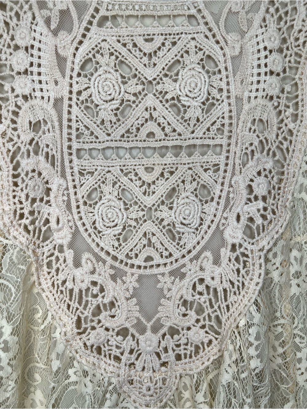 Romantic Boho Cottagecore Lace Crochet Cream Summer Mini Dress Medium - Picture 5 of 9